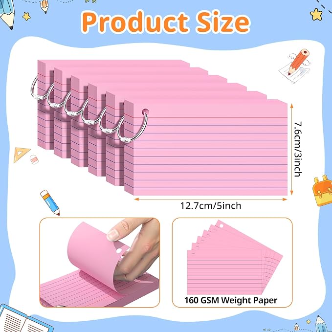 Index Cards 3x5 Inches, Punched Lined Study Card Ruled Flashcards Notecards - Image 2