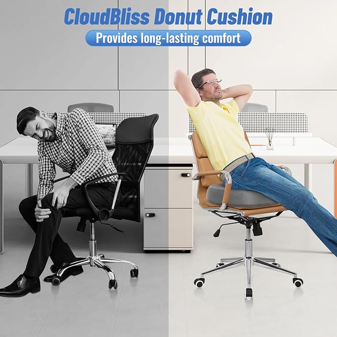 CloudBliss Donut Pillow Seat Cushion Chair Pad for Tailbone Pain Relief and Hemorrhoids, Memory Foam Seat Chair Cushion for Men and Women for Home & Office, (Light Grey)-DeskLoop Office