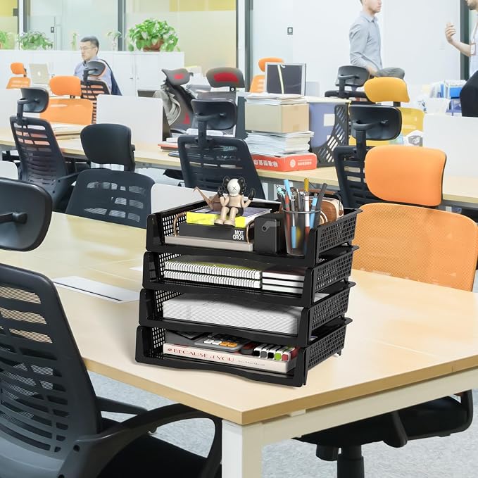 6 Pack Office Stackable Letter Tray, Plastic Stackable Paper Storage Basket Tray - Image 6