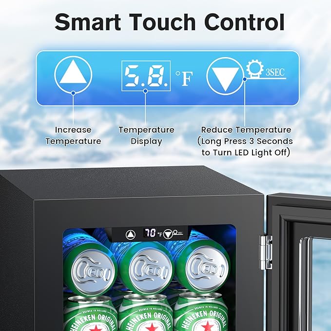 24 Cans Beverage Refrigerator Cooler, Mini Fridge Countertop Drink Cooler for Soda, Canned Beer, Adjustable Digital Temperature Control for Home Dorm Office, Black-DeskLoop Office