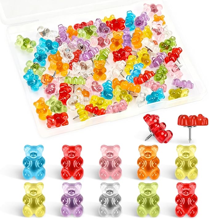 JANYUN 60Pcs Gummy Bear Push Pins Cute Resin Decorative Thumb Tacks | Cute by JANYUN