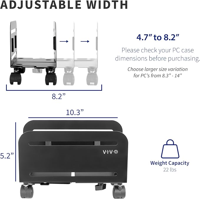VIVO Computer Mid-Tower Case, CPU Steel Rolling Stand, Adjustable Mobile Cart - Image 4