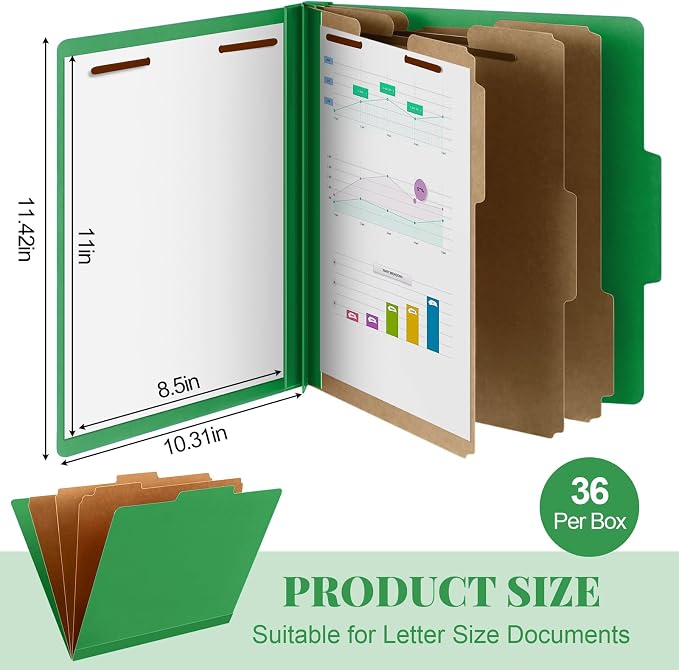 Skyygemm 36 Pcs Classification Folders Letter Size, 3 Divider Pressboard File - Image 2