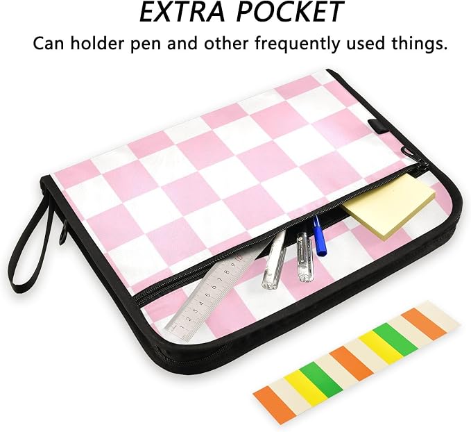 Pink Checkerboard Expanding File Folder Accordion File Organizer 13 Pockets - Image 6
