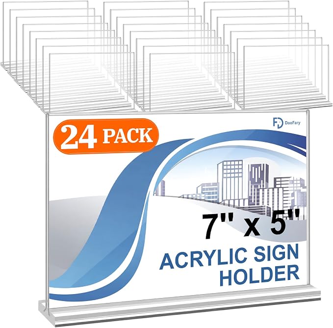 Daofary Acrylic Sign Holder 5 x 7 Horizontal, 24 Pack Double-Sided Stand up by Daofary
