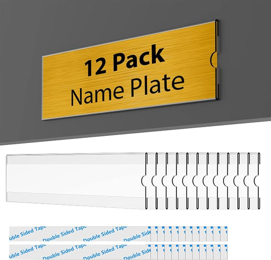 TONICE 12 Pack Acrylic Desk 2x8 Nameplate Holders, Acrylic Nameplate Holders by TONICE