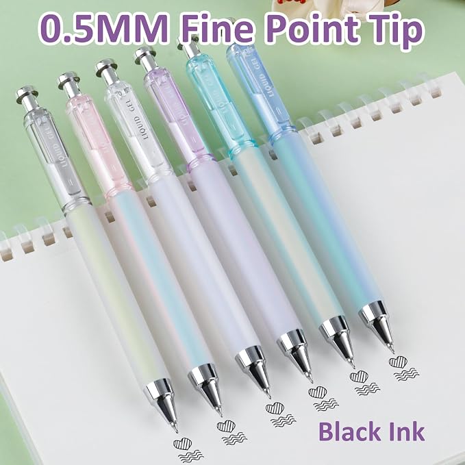 FIOVER 6 Pack 0.5mm Black Gel Pens, Quick Dry Fine Tip Pens - Image 2