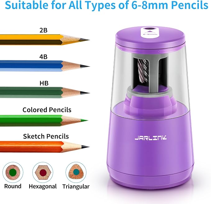 JARLINK Electric Pencil Sharpener, Heavy-Duty Helical Blade to Fast Sharpen - Image 4