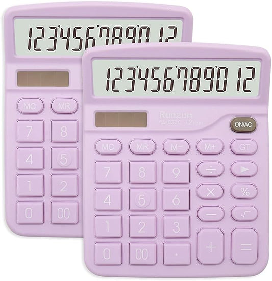 2PC Basic Office Desktop Calculator - 12 Digit Purple LCD Display, Sensitive Buttons, School & Office Supplies-DeskLoop Office