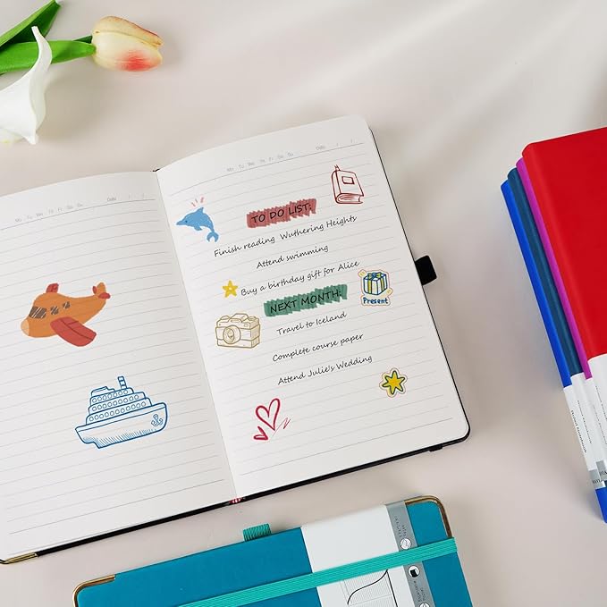 A5 Lined Journal Notebook - 100 GSM Thick Paper, 6 Pack Hardcover Journaling Notebooks for Writing, Work, Travel, School, College Ruled Journals for Women Men, PU Leather Note Books, 5.5”x8.3”-DeskLoop Office