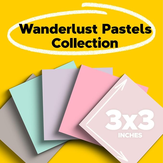 Post-it 100% Recycled Paper Super Sticky Notes, 3 in. x 3 in., 5 Pads, 70 - Image 2