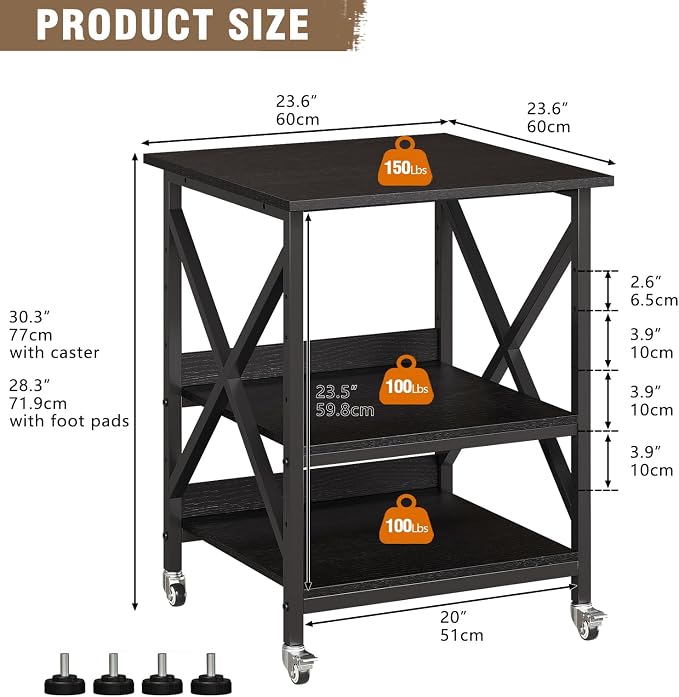 VENNQD 23.6 x 23.6 x 30.3 Inches Printer Stand, Large Printer Table - Image 3