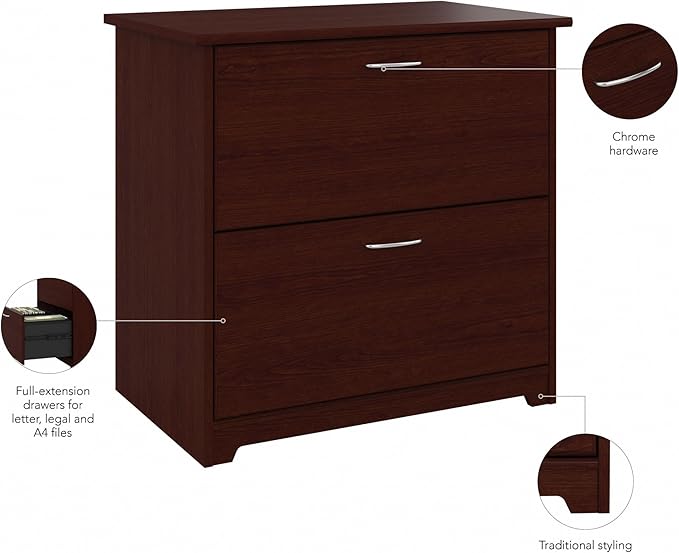 Bush Furniture Cabot 2 Drawer Lateral File Cabinet in Harvest Cherry, Home Office Chest for Letter, Legal, and A4-size Document Storage-DeskLoop Office