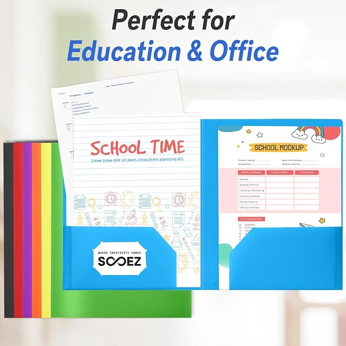 Sooez 7 Pack Folders with Pockets, 2 Pocket Folders with Extra Labels, Plastic - Image 6