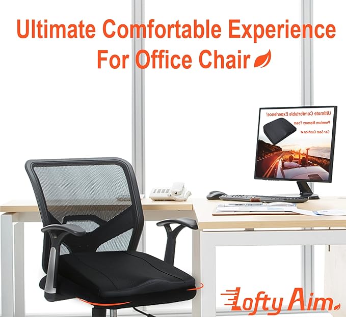 Car Seat Cushion, Comfort Memory Foam Car Cushions for Driving - Sciatica & Lower Back Pain Relief, Driver Seat Pillow for Auto, Office Chair, Wheelchair - Classic Black-DeskLoop Office