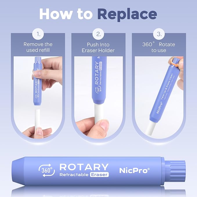 Nicpro 5+1 Pack Rotary Retractable Erasers, Soft TPE Rubber Twist Large Pencil - Image 6
