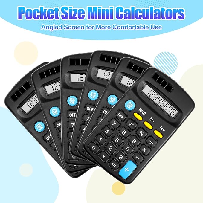 24 Pieces Pocket Calculator,Pocket Size Mini Calculators,Solar Battery Dual Power Function Calculator,8 Digit Display Basic Calculator for Students Kids Home Office(Black)-DeskLoop Office