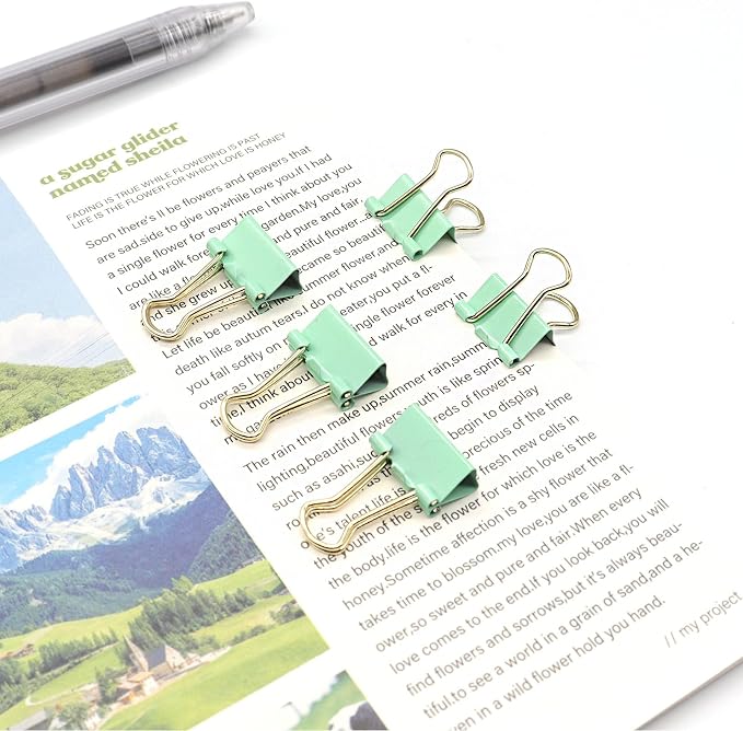 Light Green Binder Clips, Mini Paper Clip, Small Paper Clamps 15mm, 100 Pack - Image 4