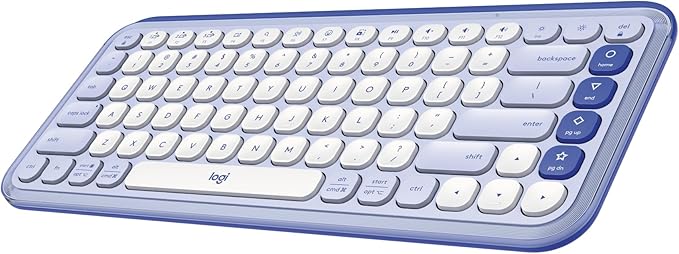 Logitech POP ICON Keys Wireless Bluetooth Keyboard, Comfortable Typing, Programmable Keys, Easy-Switch Between up to 3 Devices, for Laptop, Tablet, PC – Lilac and Off-White-DeskLoop Office
