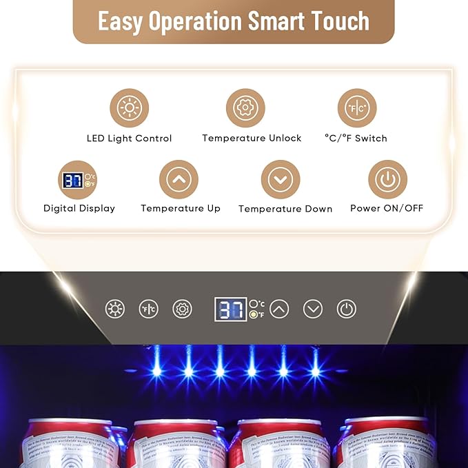 15 Inch Beverage Refrigerator, 130 Can Capacity Under Counter Fridge with Lock & Glass Door, Quiet Built-in or Freestanding Beer Cooler, Powerful Compressor for Fast Cooling-DeskLoop Office