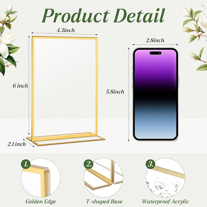 10 Pack Gold Acrylic Sign Holders 4x6 Inch, Double Sided Vertical Stand Clear - Image 3