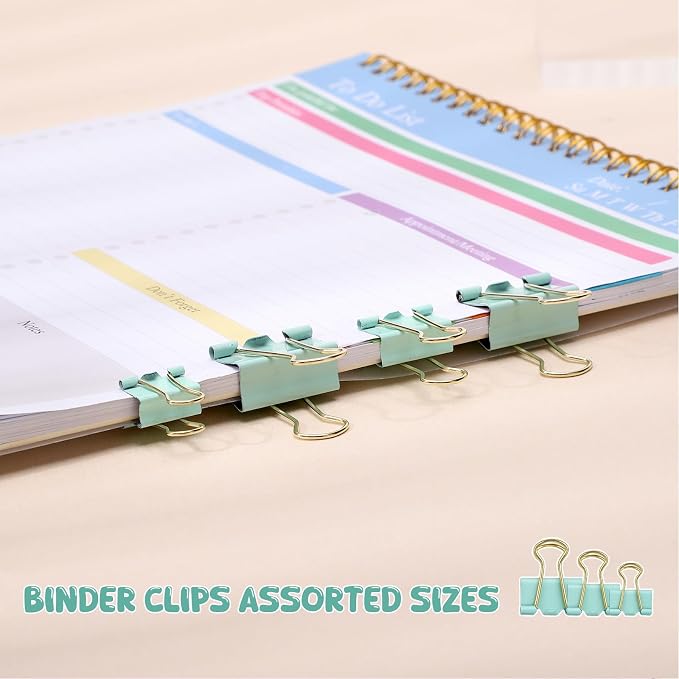 350 Pcs Paper Clips Binder Clip Assorted Sizes, Macaron Green Paper Clamps - Image 6