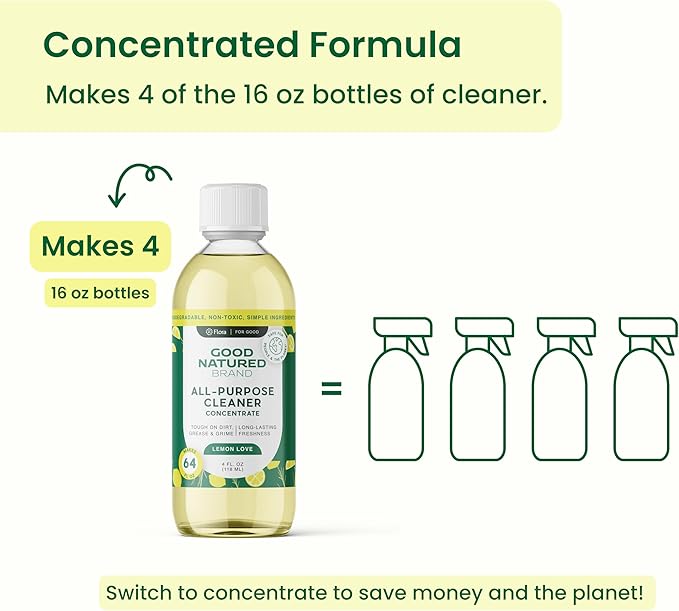 Good Natured Brand All-Purpose Cleaner Concentrate | Multi-Surface Cleaner | Natural Lemon Essential Oil | Multipurpose Cleaner Concentrate All Surfaces | Lemon Love | 4oz makes 64oz-DeskLoop Office