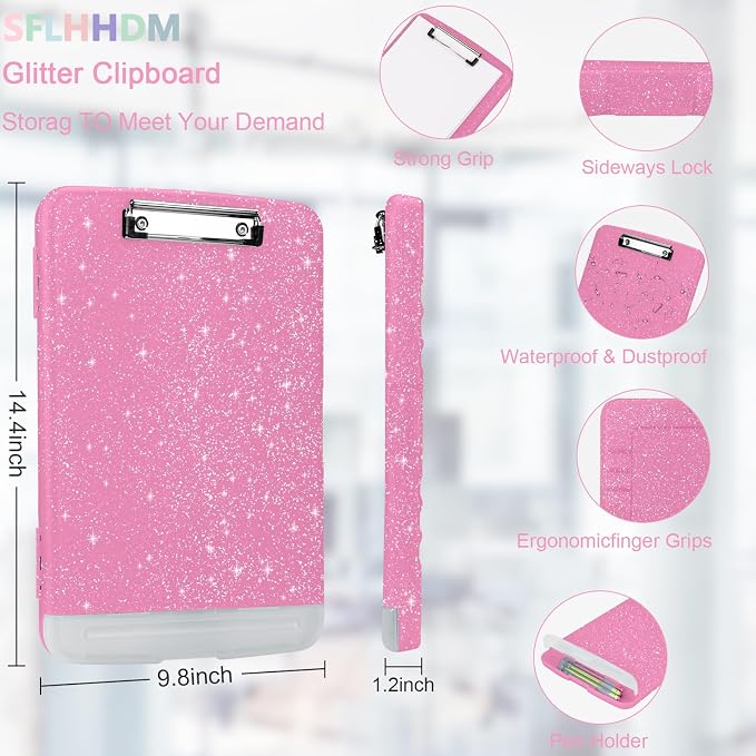 Glitter Clipboard with Storage, Storage Clipboard with Pen Holder, A4 Binder - Image 2