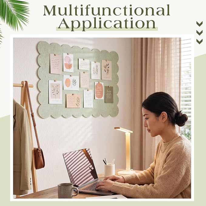 Mooliwe Scalloped Felt Bulletin Board 36 x 24 Inches Foldable Beige Pin Cork - Image 4