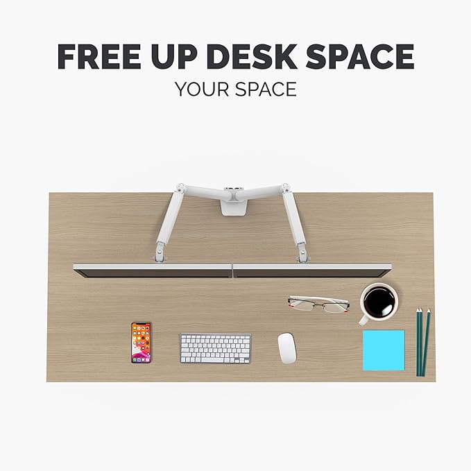 Fellowes Platinum Series Dual Monitor Arm for 40-Inch Monitors, Full Motion, 360° Rotation, VESA Mount with Grommet or Clamp, USB Ports, Ergonomic, White, 8056301-DeskLoop Office