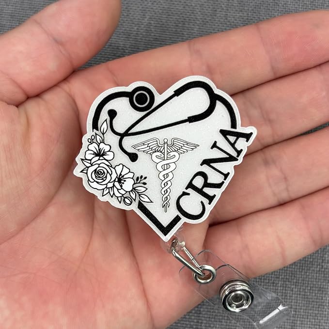 Elegant CRNA Badge Reel Retractable, Cute Certified Registered Nurse - Image 3