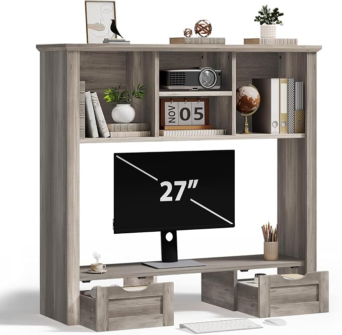 Desk Shelf with Computer Monitor Stand, 37.4''W Desktop Bookshelf Display Rack - Image 9