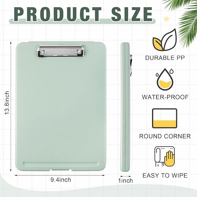 Geyoga 6 Pcs Sage Green Plastic Clipboard - Image 2