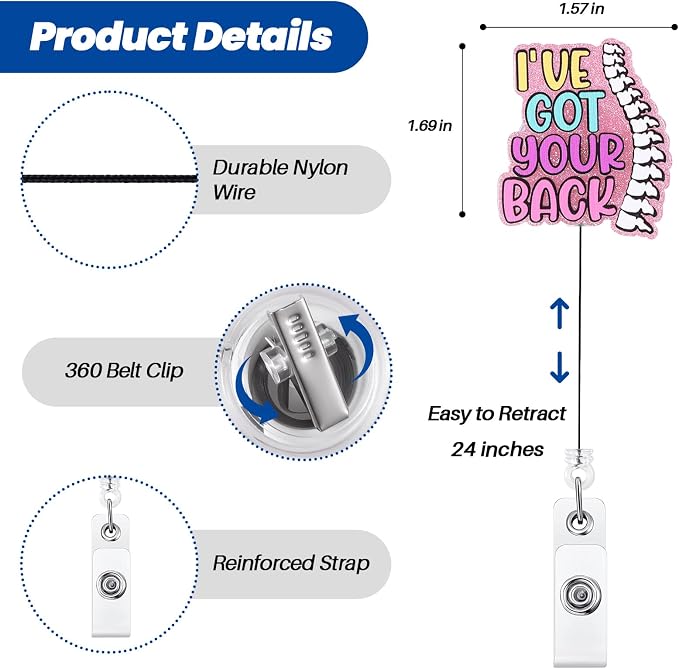 Funny Scrubs Badge Reel, Cute Chiropractor Work Badge Holder Retractable Clip - Image 3