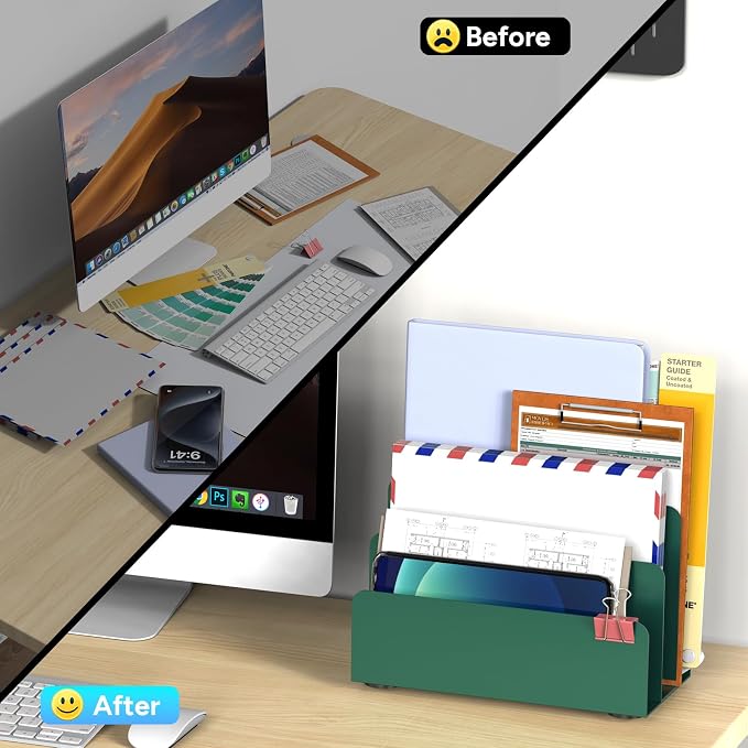 OUTIOE Mail Organizer Countertop, Small Desk File Organizer, Metal File Holder - Image 2