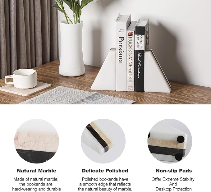 Karibiber Marble Book Ends, Non-Skid Bookends - Image 2