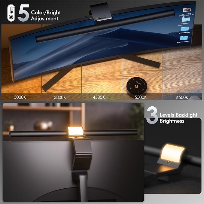 Quntis Monitor Light Bar with Remote, 16.7'' Eye Care No Glare Computer Light - Image 4