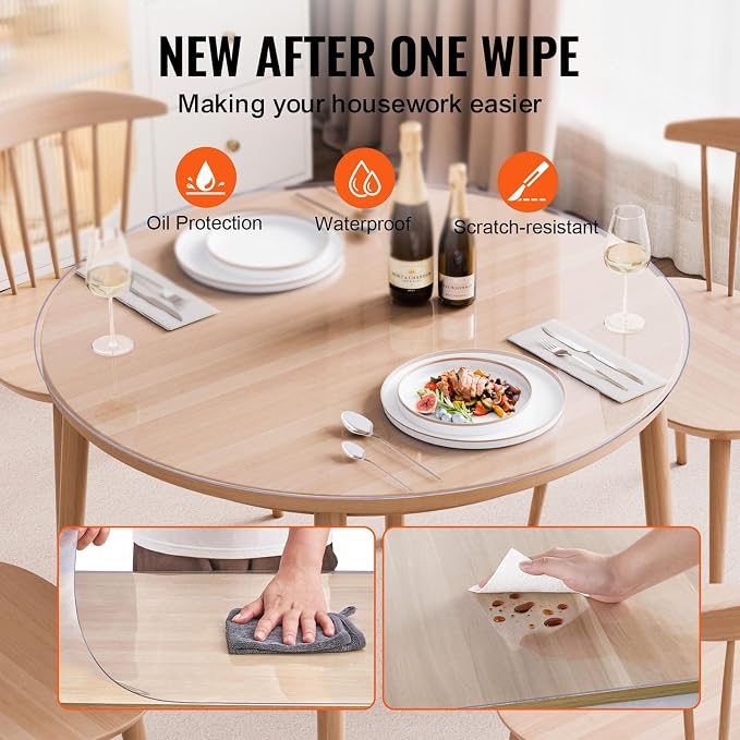 VEVOR Plastic Table Cover, 42 x 42 Inch 2.0 mm Thick Clear Round PVC Desk Mat - Image 4