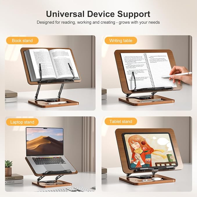 OPTIXCELL Book Stand for Reading, 360° Rotating Hands Free Book Holder - Image 9