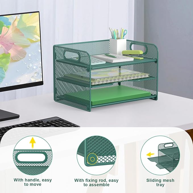 Samstar 3 Tier Green Letter Tray Paper Organizer - Image 3
