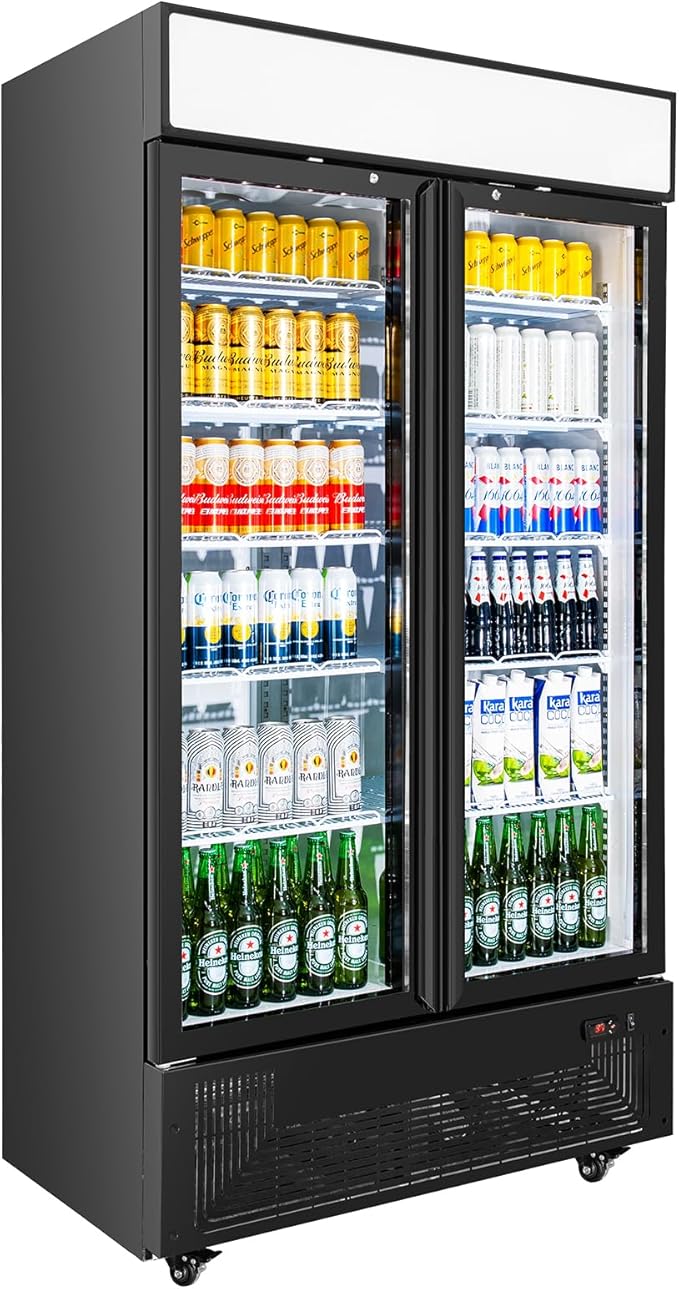 Commercial Merchandiser Display Refrigerator with 2 Glass Doors 30 Cu.ft Beverage Back Bar Cooler Black Drink Fridge for Convenience Stores, Supermarkets,Bars,Offices-DeskLoop Office