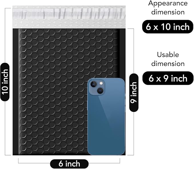 Fuxury Bubble Mailers 6x10" 100 Pack Black Padded Envelopes Usable Size 6x9" - Image 2
