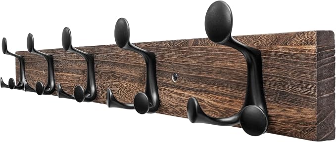 SKOLOO 30-Inch Wood Burnt Coat Rack Wall Mount with 5 Triple Hooks - Ideal for Family Entrances, Classrooms, and Pet Supplies Storage - Perfect Coat Hooks for Wall-DeskLoop Office