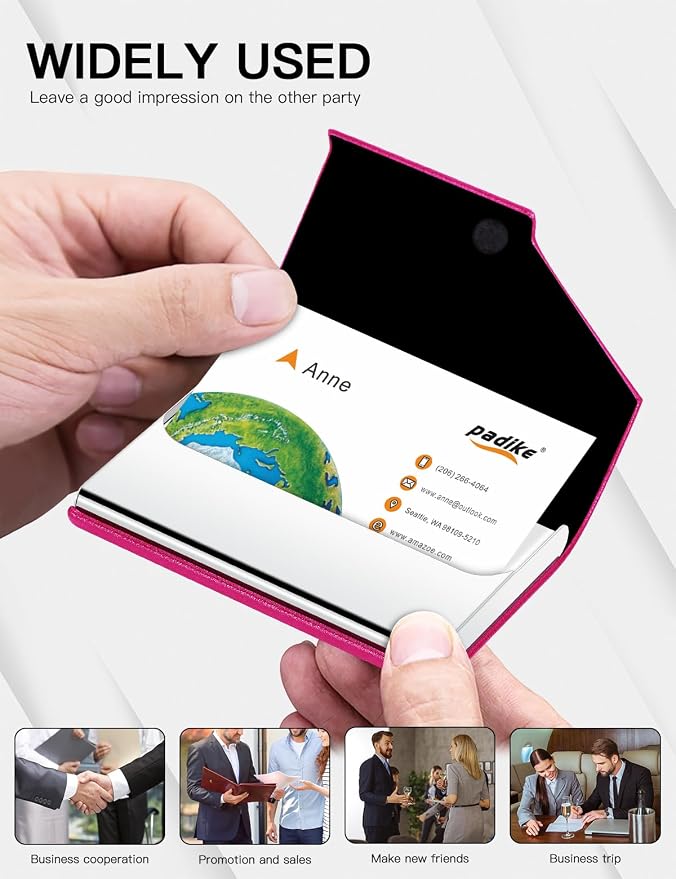 Padike Business Card Holder, Upgraded Leather Business Card Case Pocket Card - Image 5