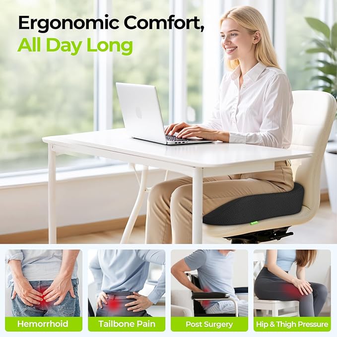 AUVON Ergonomic Donut Pillow Seat Cushion for Hemorrhoid & Tailbone Pain Relief, Thick Memory Foam Chair Cushions with Firm Support for Coccyx, Sciatica, Pressure Sores, Pregnancy, Postpartum Recovery-DeskLoop Office