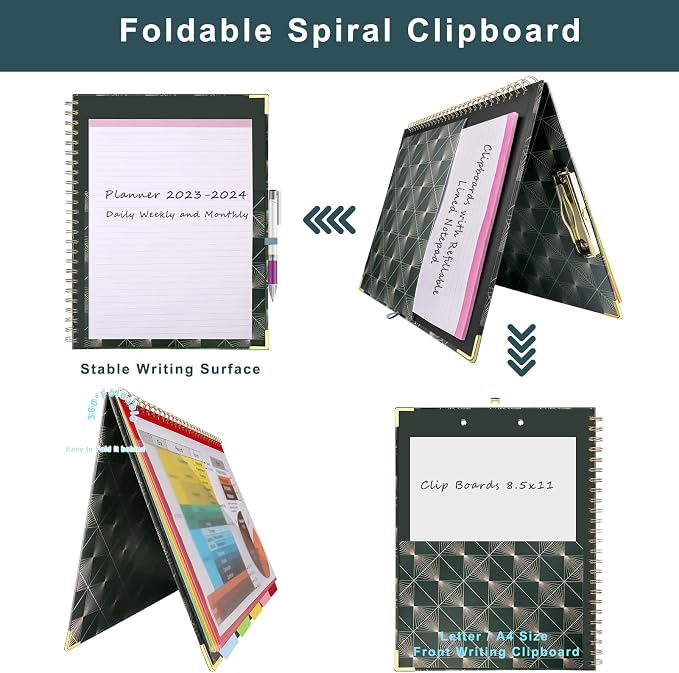 Clipboard Folio with Refillable Notepad, Hardcover Spiral Clipboard Folder - Image 4