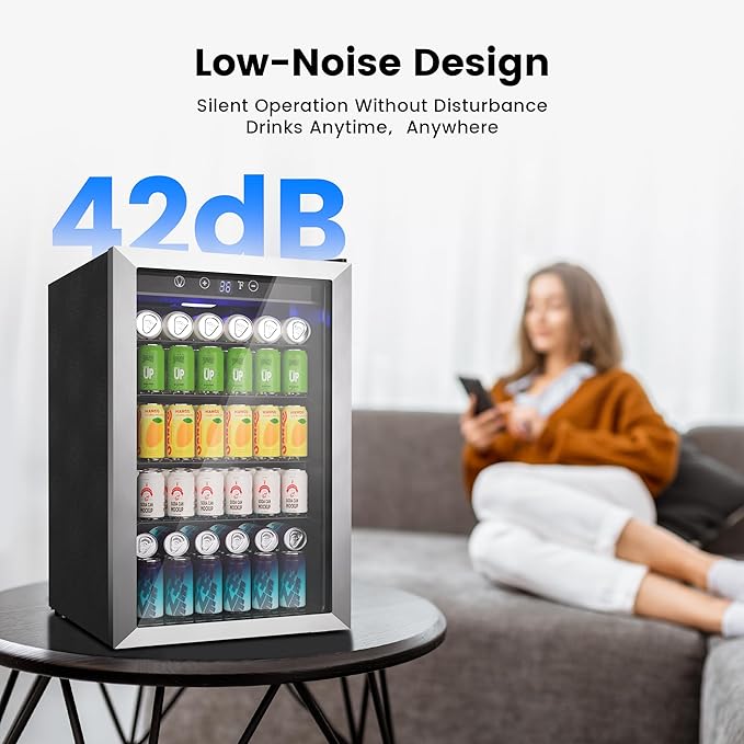 4.5 Cu.Ft Beverage Refrigerator Cooler - 145 Can Mini Fridge Glass Door for Soda Beer Wine, Small Refrigerator for Bedroom Office Home Bar, 4 Adjustable Shelves, Silver-DeskLoop Office