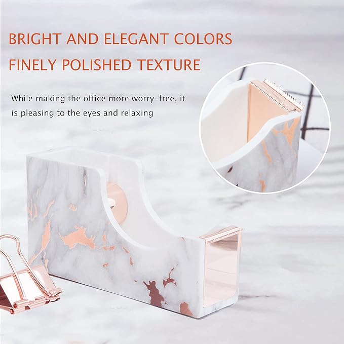 Rose Gold Marble Desk Accessories, Office Supplies Set Stapler Staple Remover - Image 4