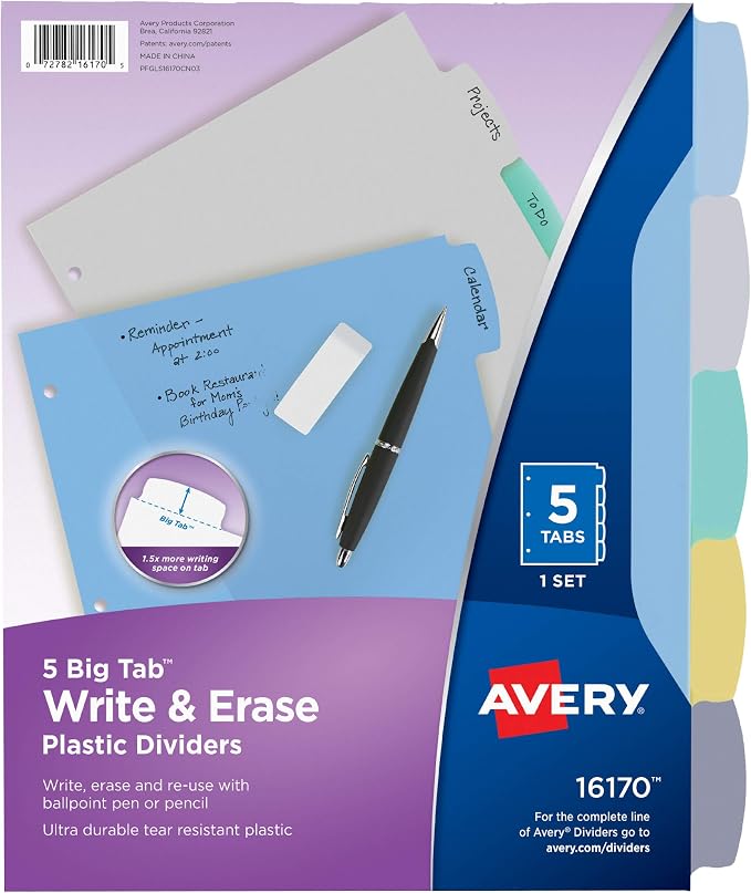 Avery Big Tab Write & Erase Durable Plastic Dividers by Avery