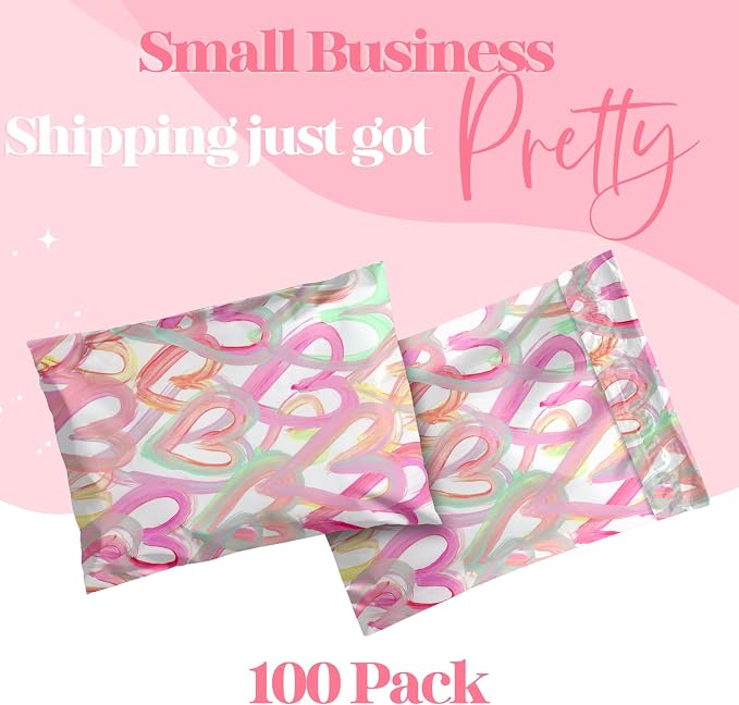 Pretty Package Store Poly Mailer 10x13, Happy Hearts, 100 Pack | Heavy Duty - Image 2